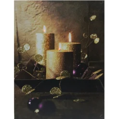 Led Lighted Glittery Gold Flickering Candles Christmas Canvas Wall Art 15.75" X 11.75"