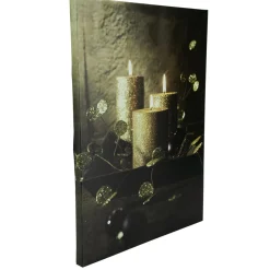 Led Lighted Glittery Gold Flickering Candles Christmas Canvas Wall Art 15.75