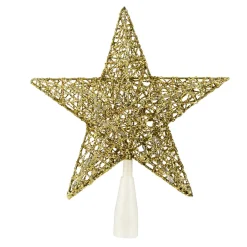 10" Led Lighted Gold Glittered Star Christmas Tree Topper, Warm White Lights