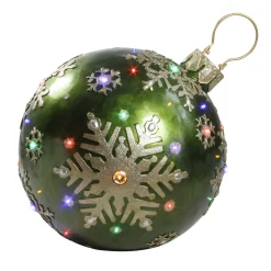 18" Led Lighted Green Jeweled Commercial Grade Christmas Ball Ornament With Snowflake