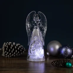 9" Led Lighted Icy Crystal Angel And Nativity Scene Christmas Figurine