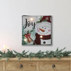 12" Led Lighted 'Joy' Snowman Christmas Canvas Wall Art