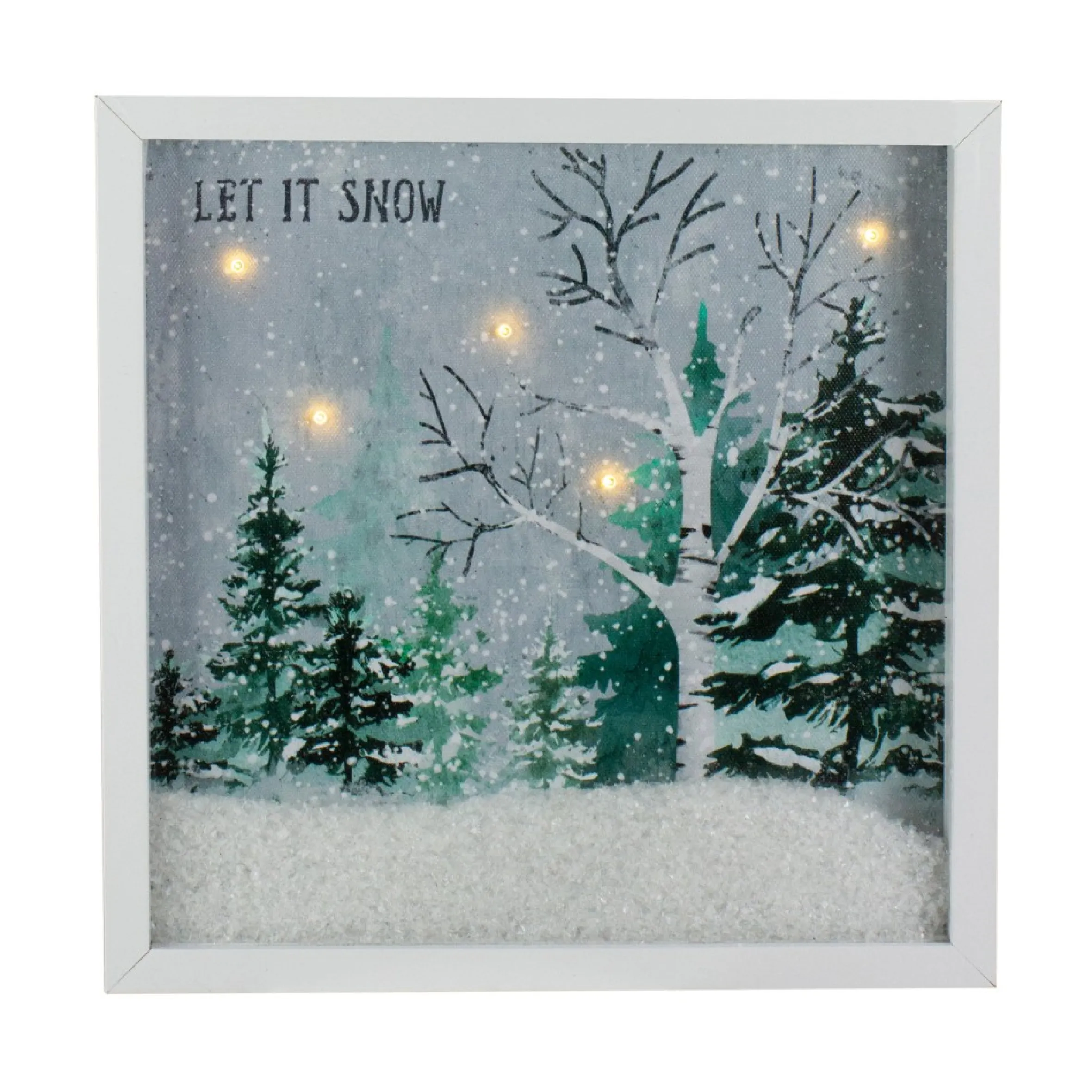 Led Lighted Let It Snow Winter Forest Christmas Canvas Wall Art 10" X 10"