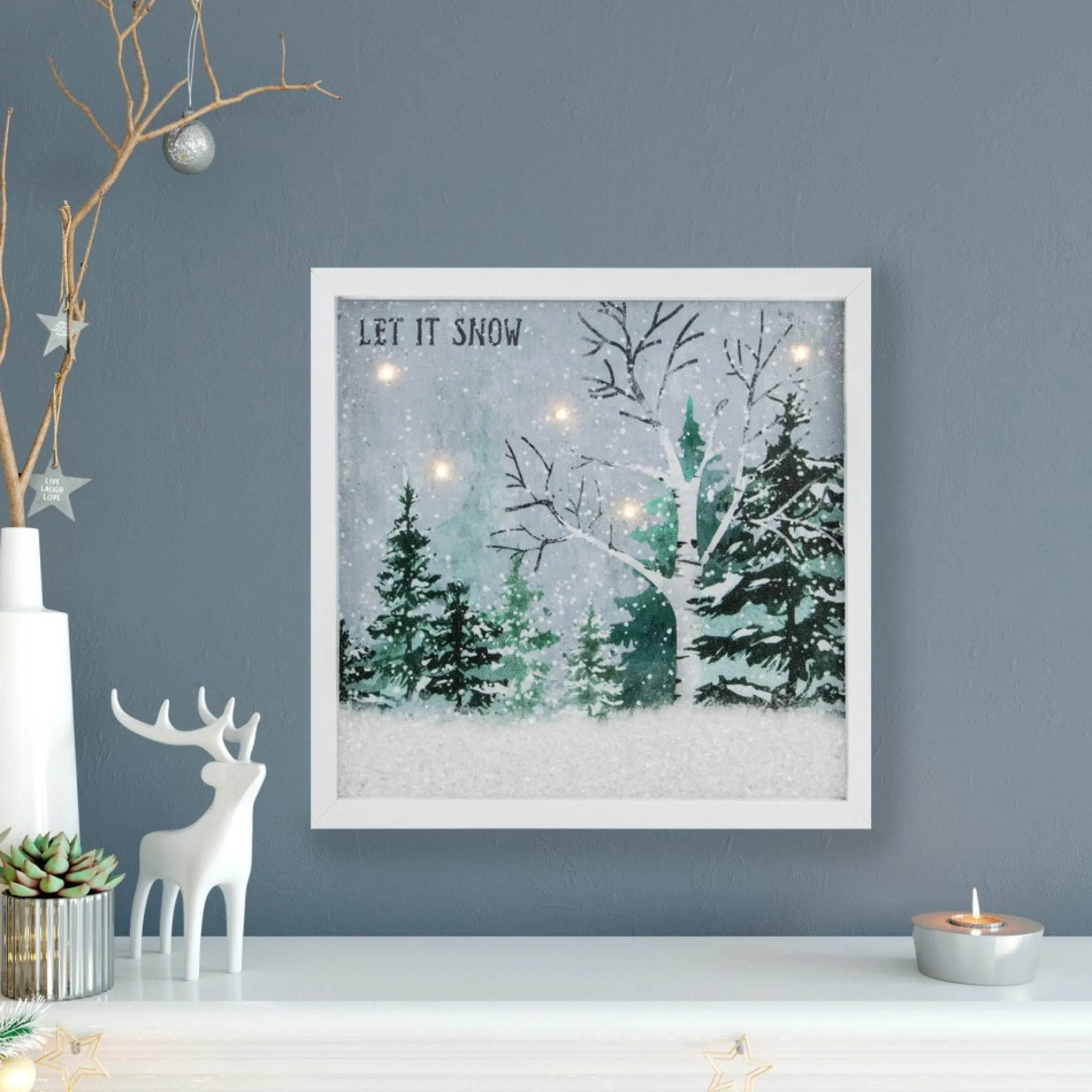 Led Lighted Let It Snow Winter Forest Christmas Canvas Wall Art 10" X 10"