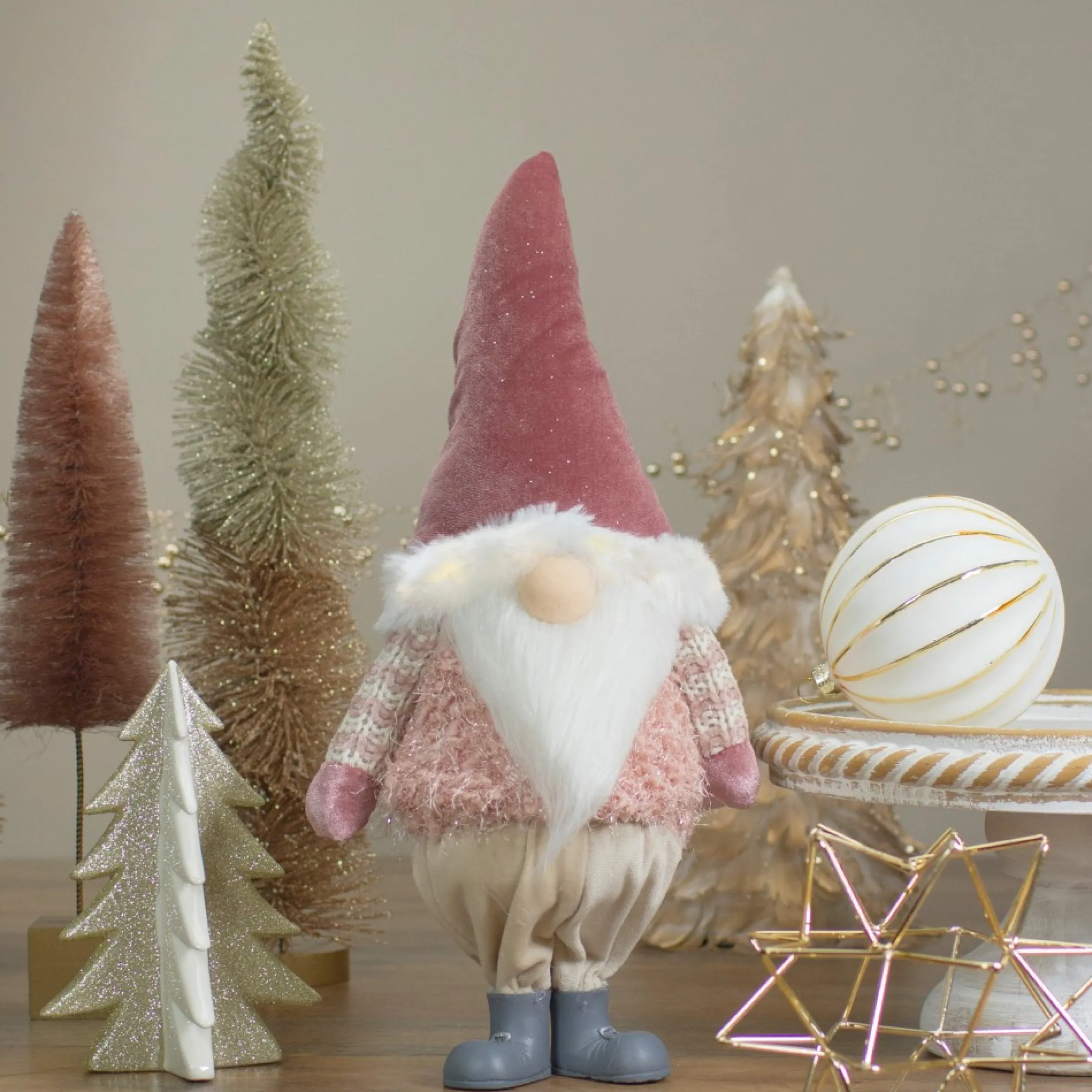 16" Led Lighted Mauve Boy Gnome Christmas Figure