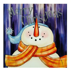 Led Lighted "Merry Christmas" Snowman Christmas Canvas Wall Art 11.75" X 11.75"