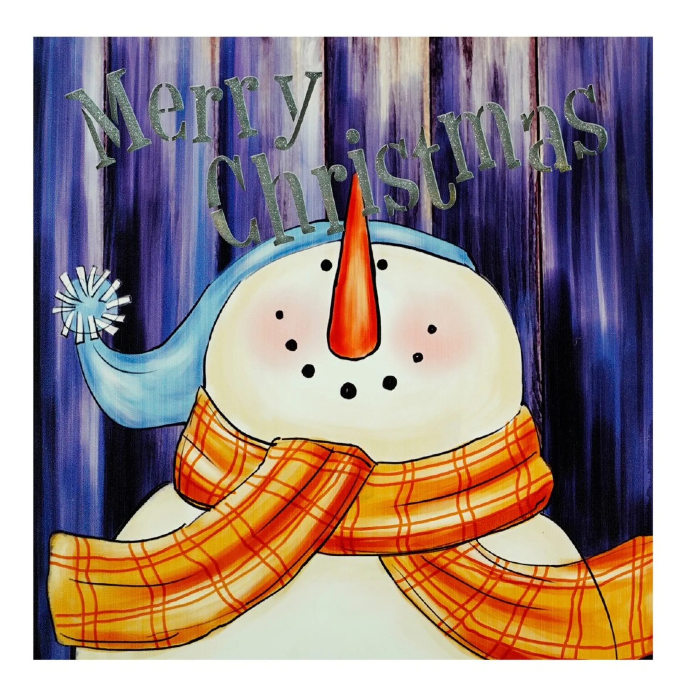 Led Lighted "Merry Christmas" Snowman Christmas Canvas Wall Art 11.75" X 11.75"