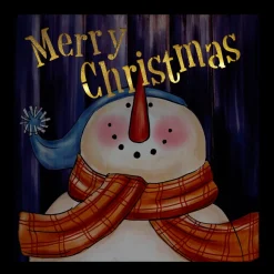 Led Lighted "Merry Christmas" Snowman Christmas Canvas Wall Art 11.75" X 11.75"