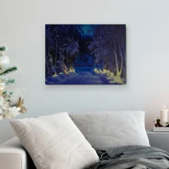 Led Lighted Nighttime In The Woods Winter Scene Canvas Wall Art 15.75"