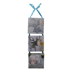 15.5" Led Lighted 3-Panel Winter Candle Flame Christmas Wall Art Decoration