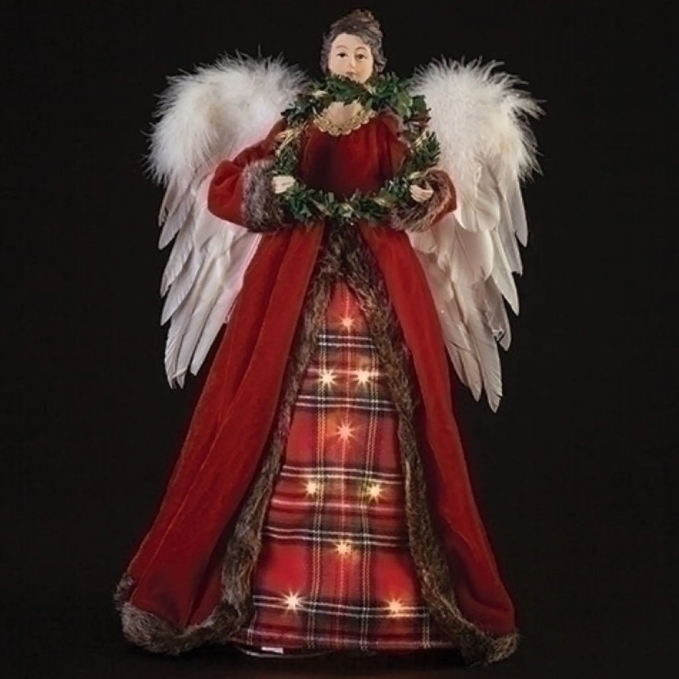 25.5" Led Lighted Plaid Angel Christmas Tree Topper Figurine