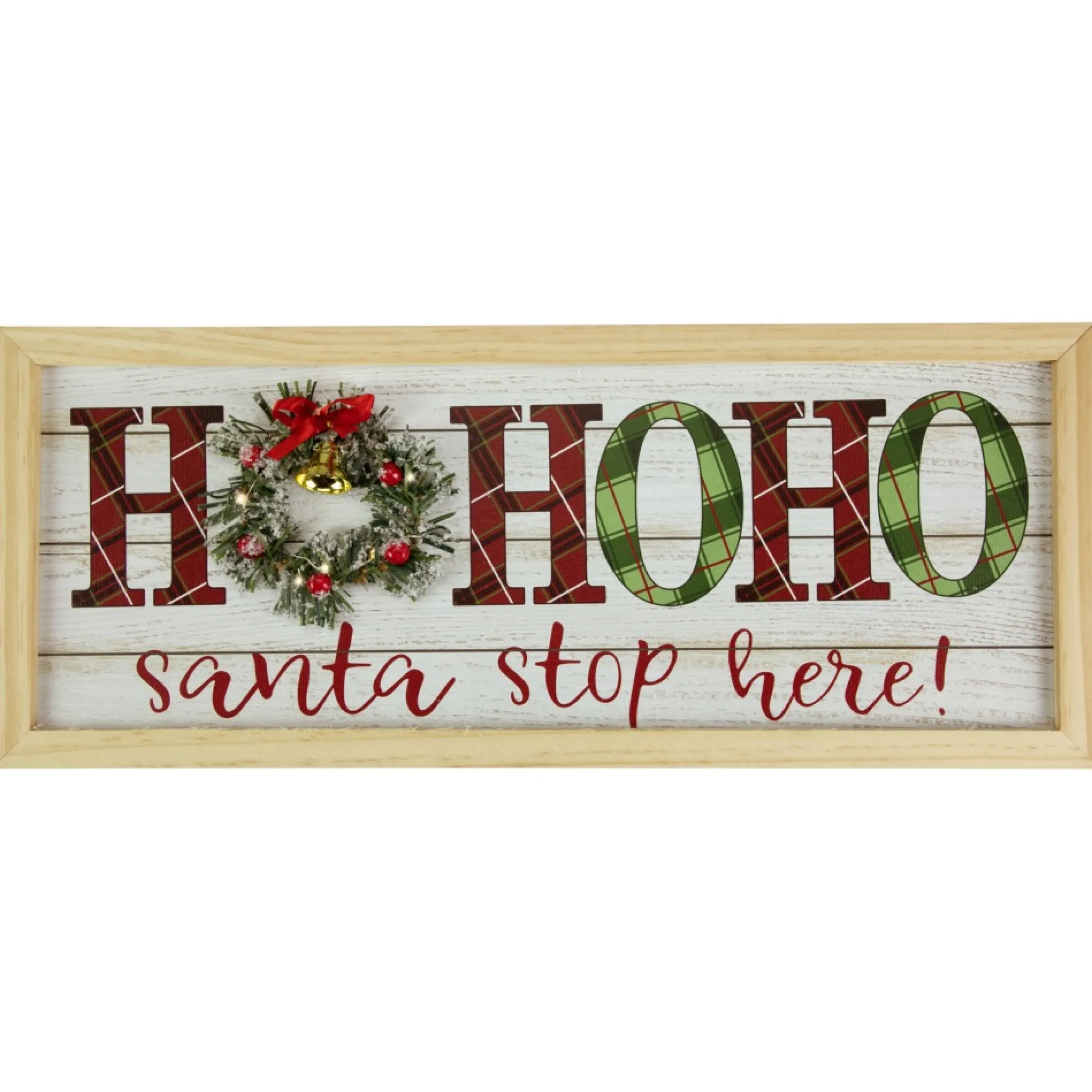 19.75" Led Lighted Plaid 'Ho Ho Ho' Wooden Christmas Wall Sign