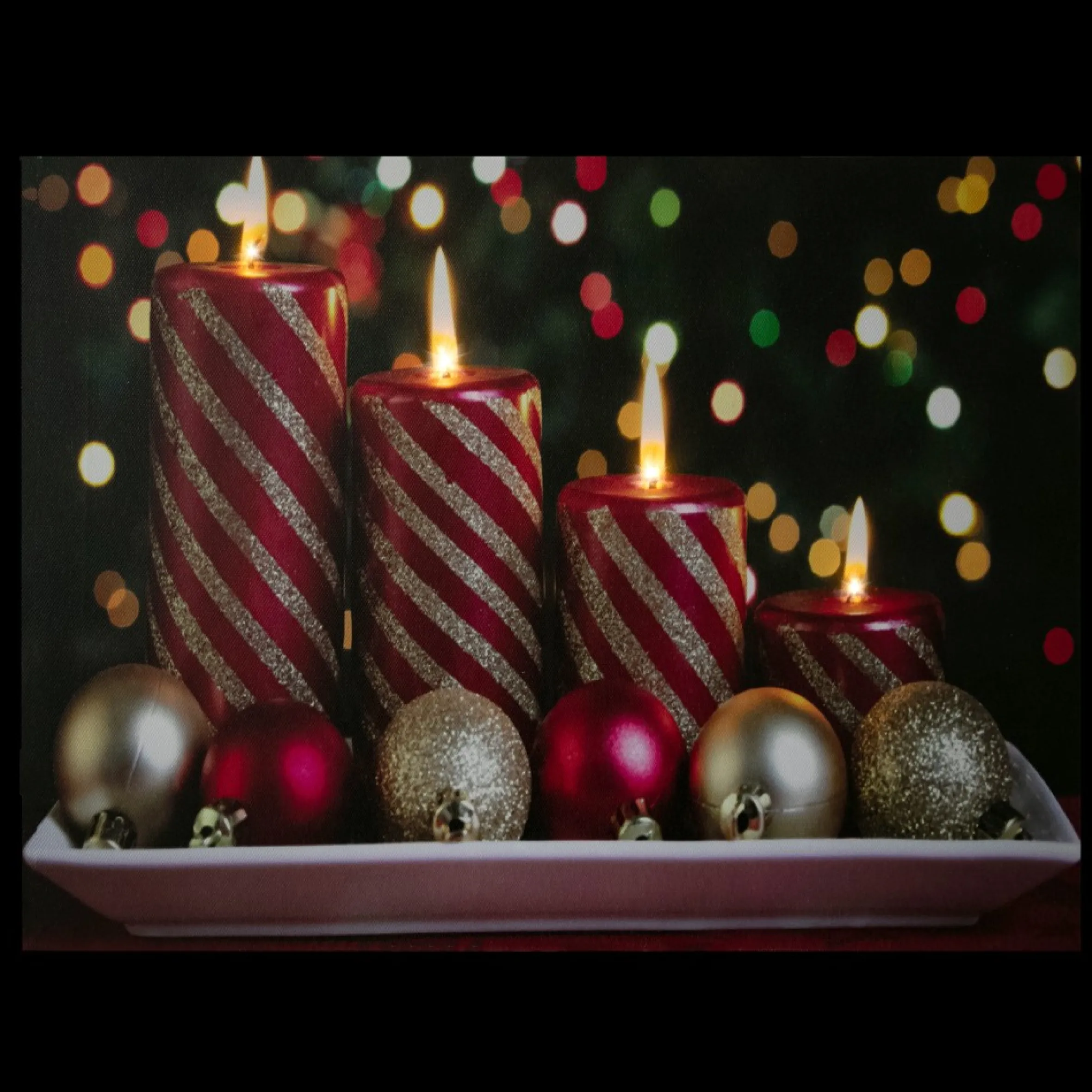 Led Lighted Red And Gold Christmas Candles Display Canvas Wall Art 11.75" X 15.75"