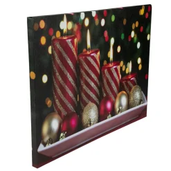 Led Lighted Red And Gold Christmas Candles Display Canvas Wall Art 11.75
