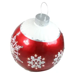 26.5" Led Lighted Red Ball Christmas Ornament With Snowflake Outdoor Decoration
