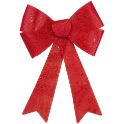 16" Led Lighted Red Burlap Bow Christmas Decoration With Color Changing Lights