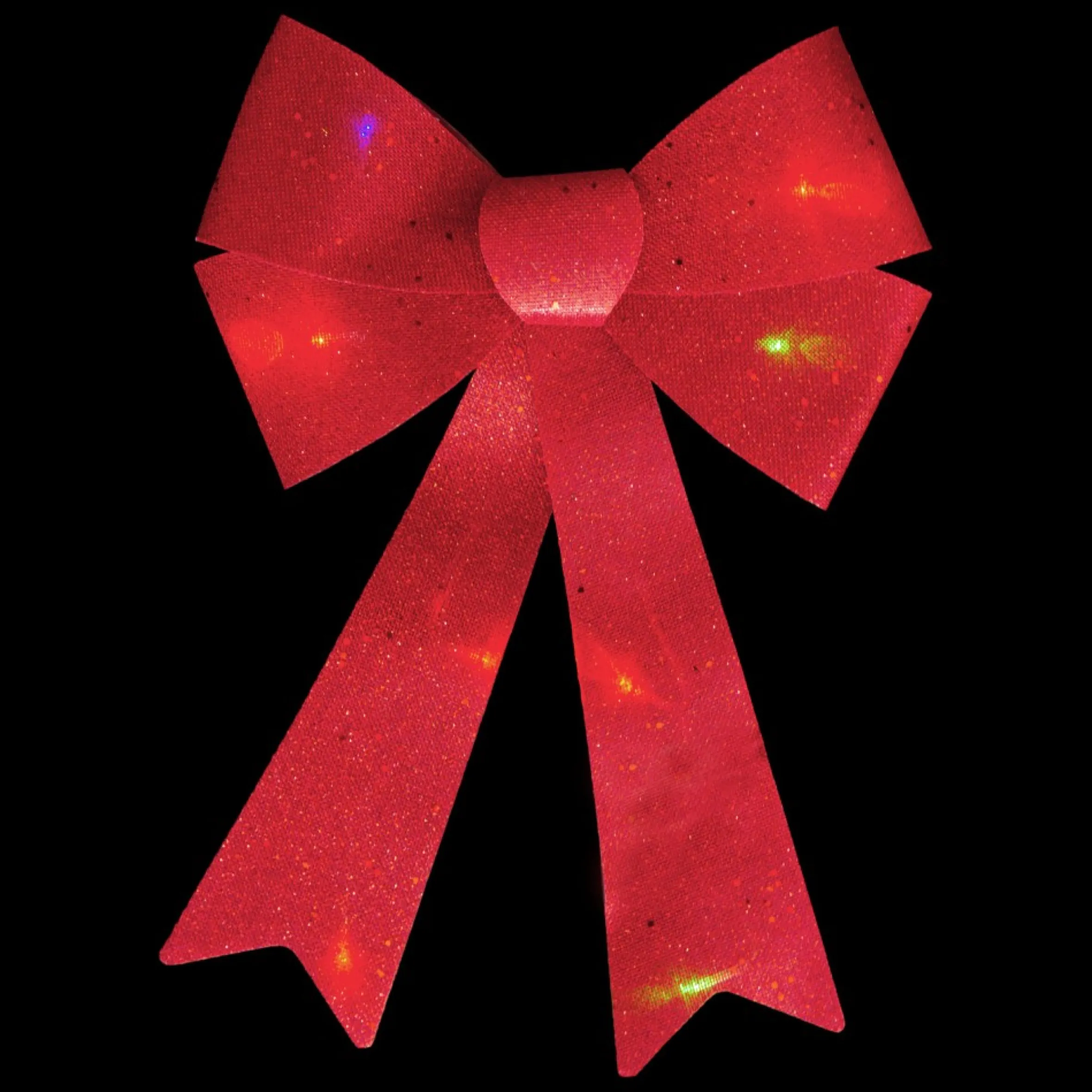 16" Led Lighted Red Burlap Bow Christmas Decoration With Color Changing Lights