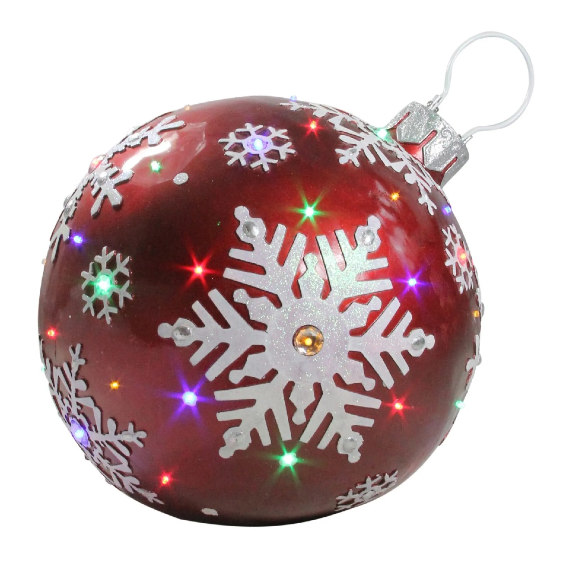 18" Led Lighted Red Jeweled Commercial Christmas Ball Ornament With Snowflake