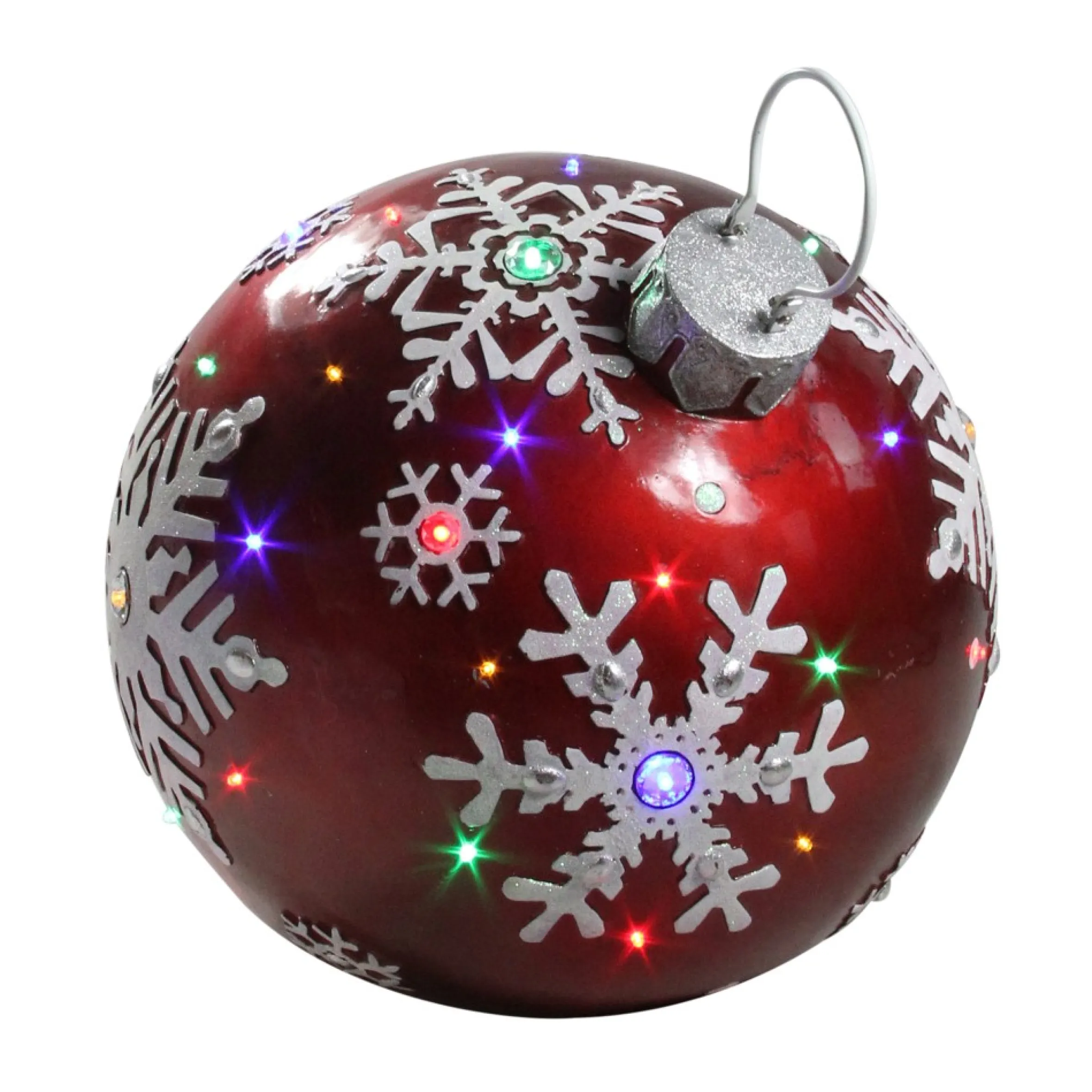 18" Led Lighted Red Jeweled Commercial Christmas Ball Ornament With Snowflake