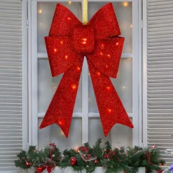 26" Led Lighted Red Tinsel Bow Christmas Decoration