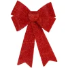 17" Led Lighted Red Tinsel Bow Christmas Decoration With Color Changing Lights
