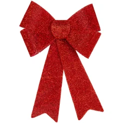 17" Led Lighted Red Tinsel Bow Christmas Decoration With Color Changing Lights