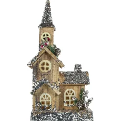 17" Led Lighted Rustic Church Wooden Christmas Table Decoration