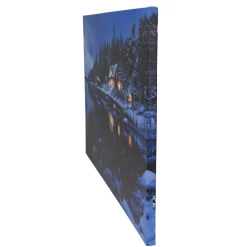 23.75" Led Lighted Rustic Lodge Cabin On The Lake Canvas Wall Art