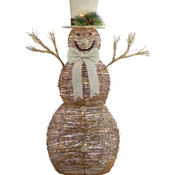 48" Led Lighted Rustic Rattan Snowman Outdoor Christmas Decoration