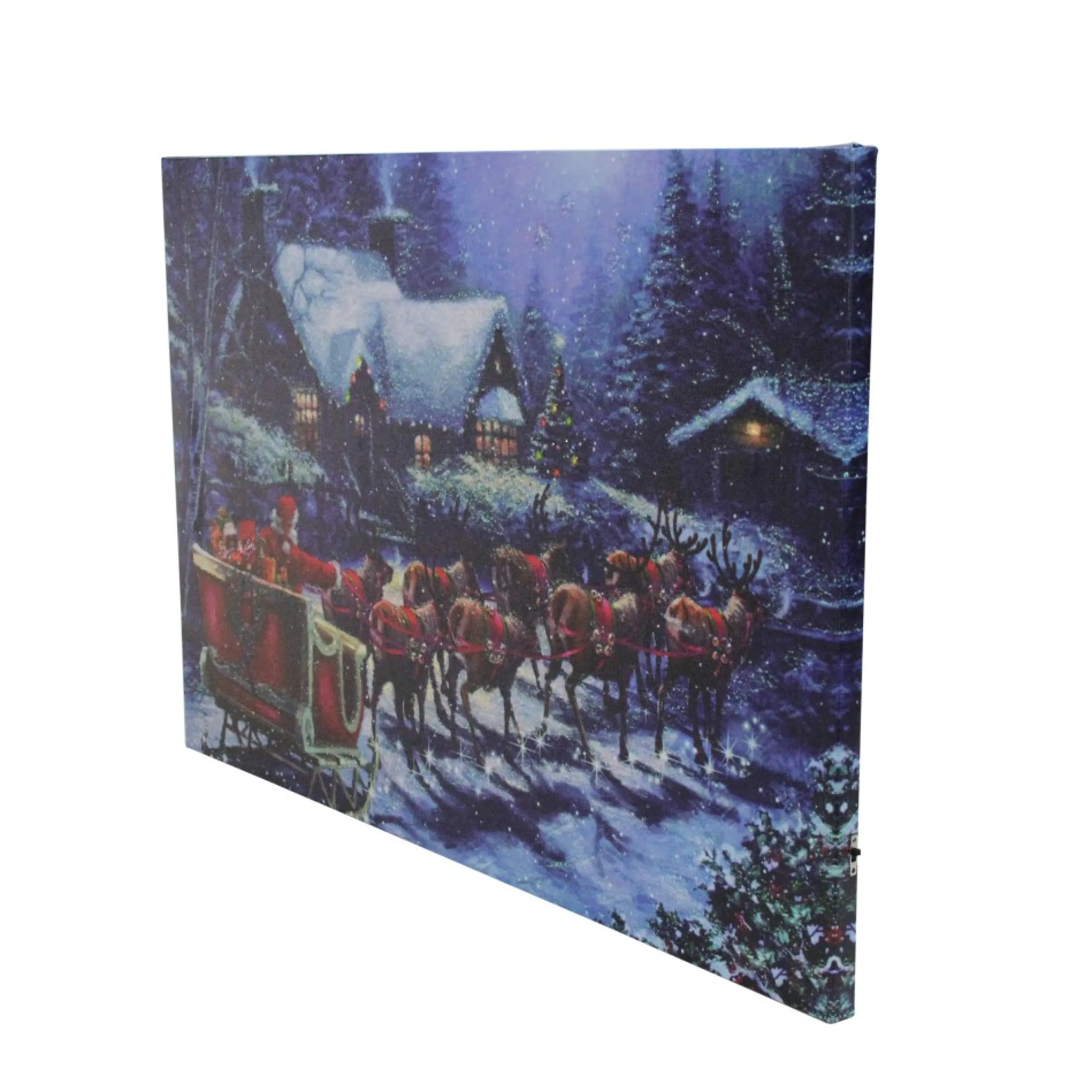 Led Lighted Santa Claus In Sleigh Christmas Canvas Wall Art 15.75" X 23.5"