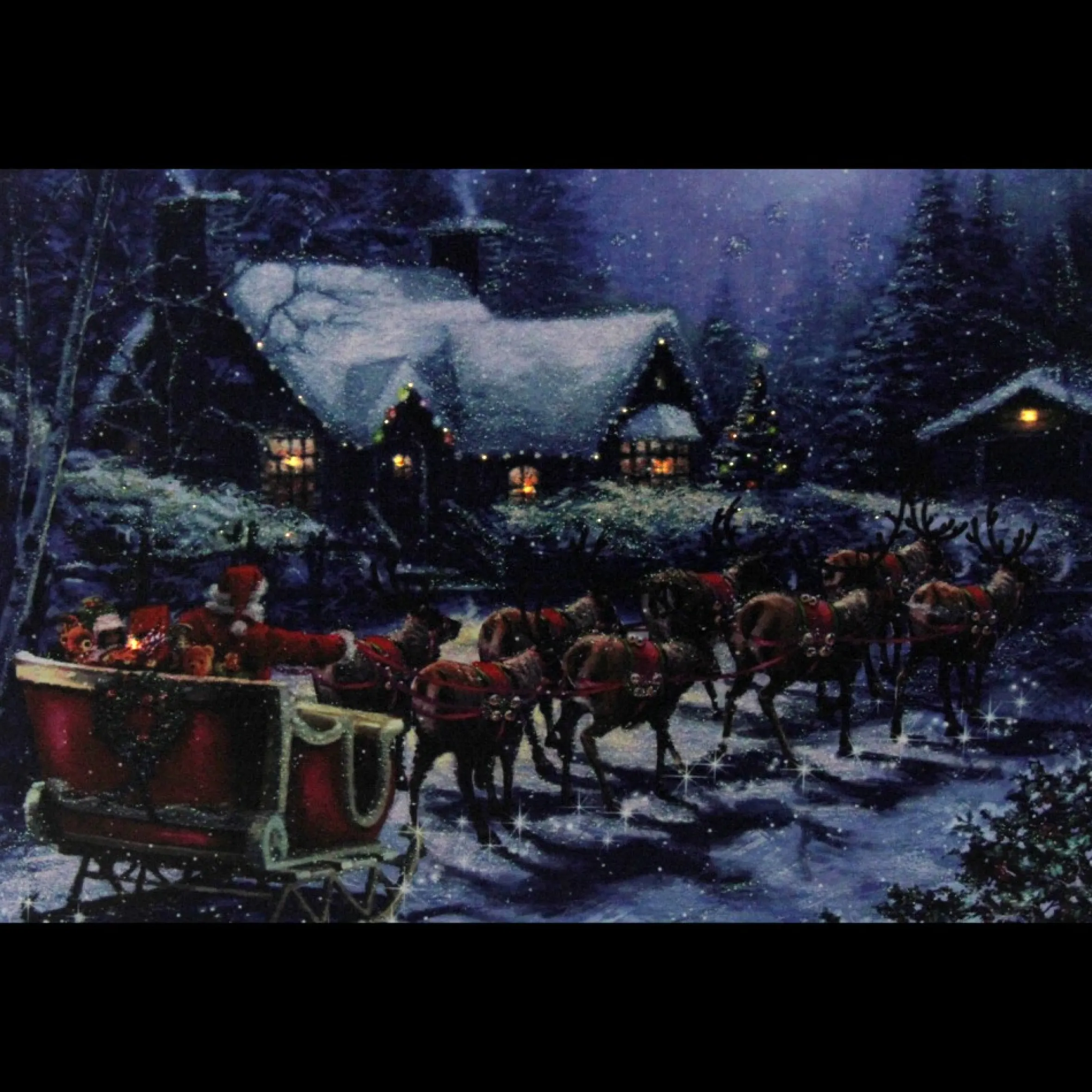 Led Lighted Santa Claus In Sleigh Christmas Canvas Wall Art 15.75" X 23.5"