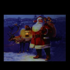Led Lighted Santa Claus With Reindeer Christmas Canvas Wall Art 11.75" X 15.75"