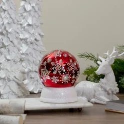 6.5" Led Lighted Shiny Red Snowflake Water Globe Tabletop Decoration