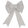 16" Led Lighted Silver Burlap Bow Christmas Decoration With Color Changing Lights