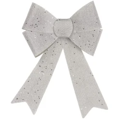16" Led Lighted Silver Burlap Bow Christmas Decoration With Color Changing Lights