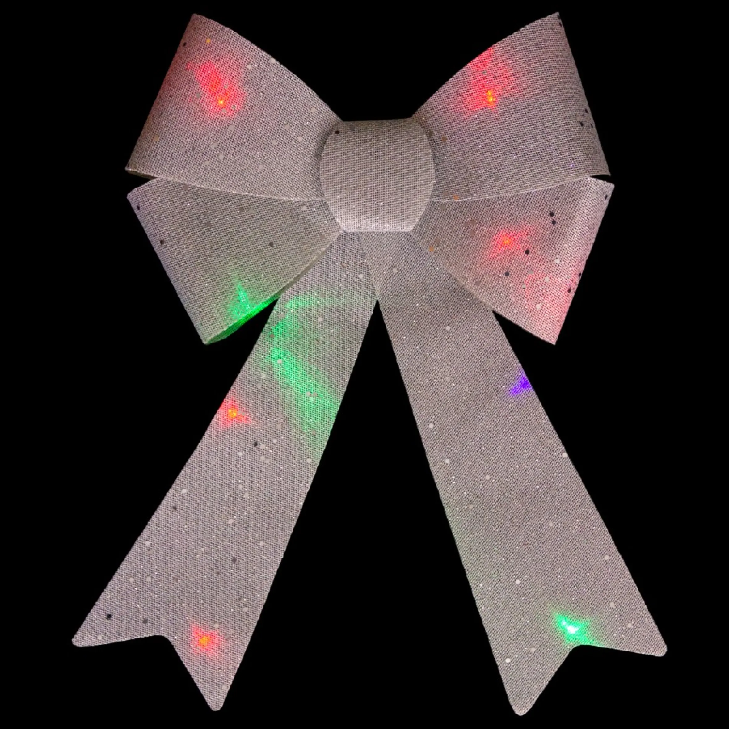 16" Led Lighted Silver Burlap Bow Christmas Decoration With Color Changing Lights