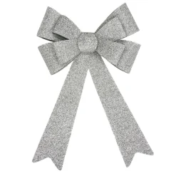 24" Led Lighted Silver Tinsel Bow Christmas Decoration