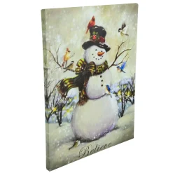 Led Lighted Snowman And Bird Friends Christmas Canvas Wall Art 15.75