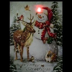 Led Lighted Snowman And Reindeer Christmas Canvas Wall Art 15.75