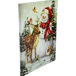 Led Lighted Snowman And Reindeer Christmas Canvas Wall Art 15.75