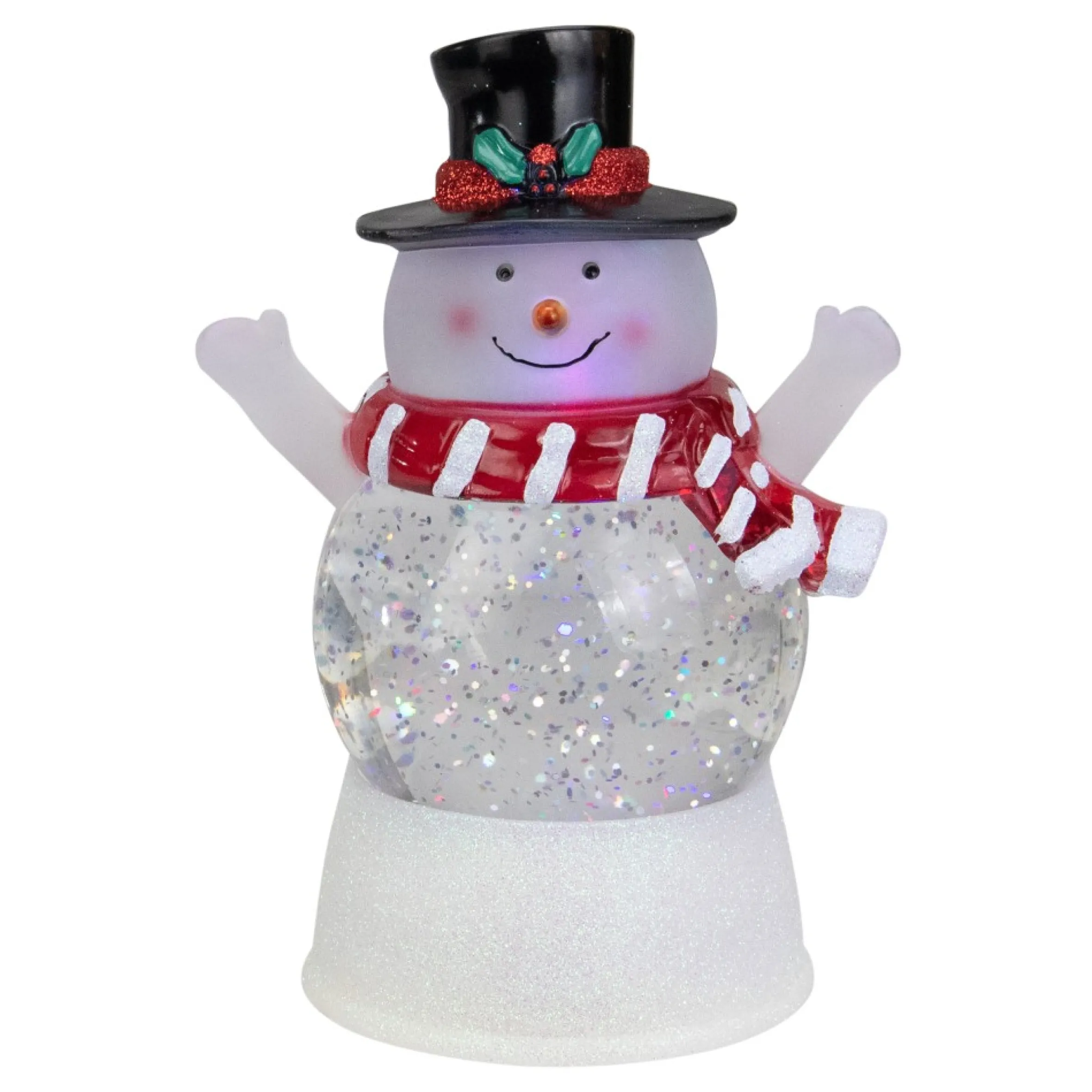 5.75" Led Lighted Snowman With Holly And Berries Top Hat Christmas Snow Globe