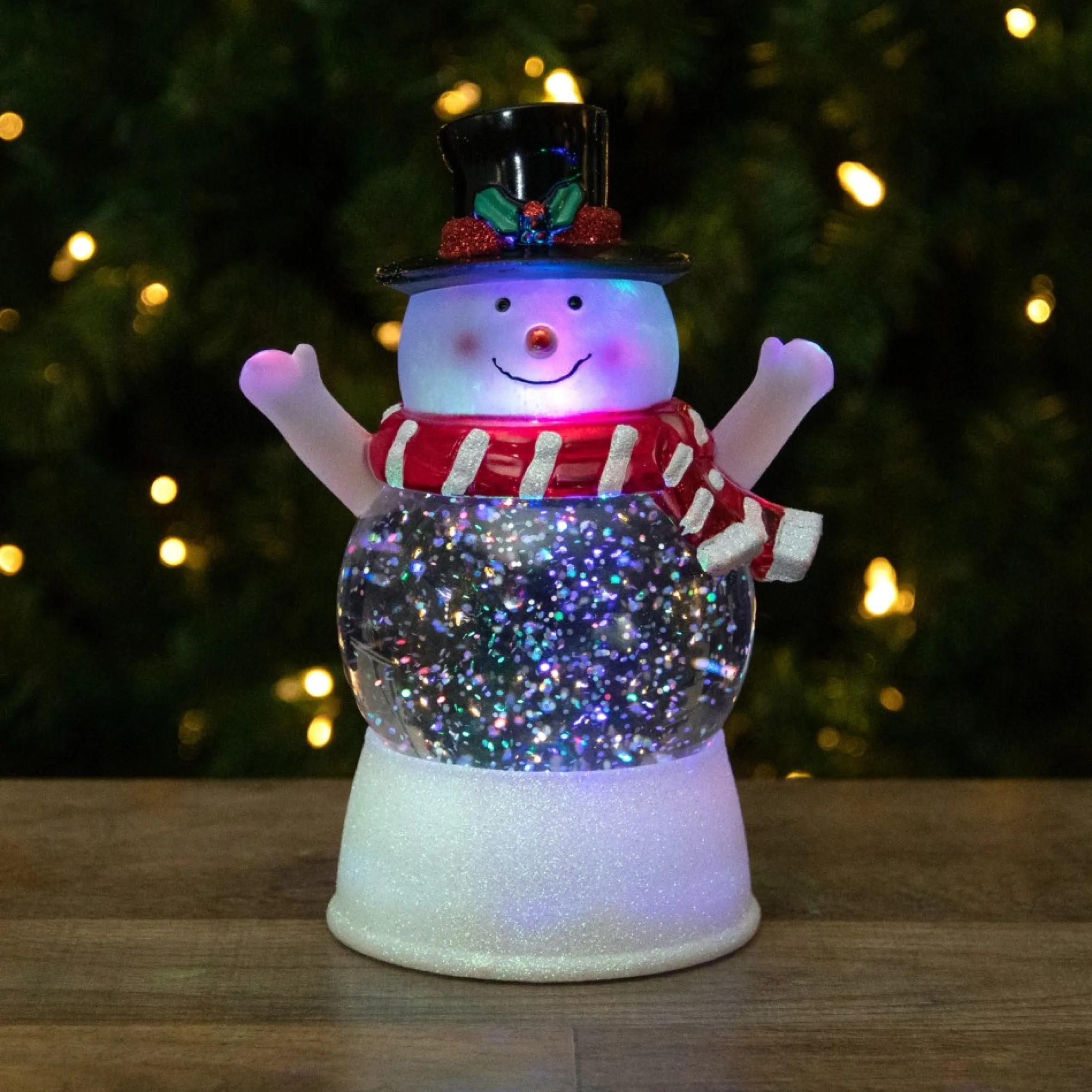 5.75" Led Lighted Snowman With Holly And Berries Top Hat Christmas Snow Globe