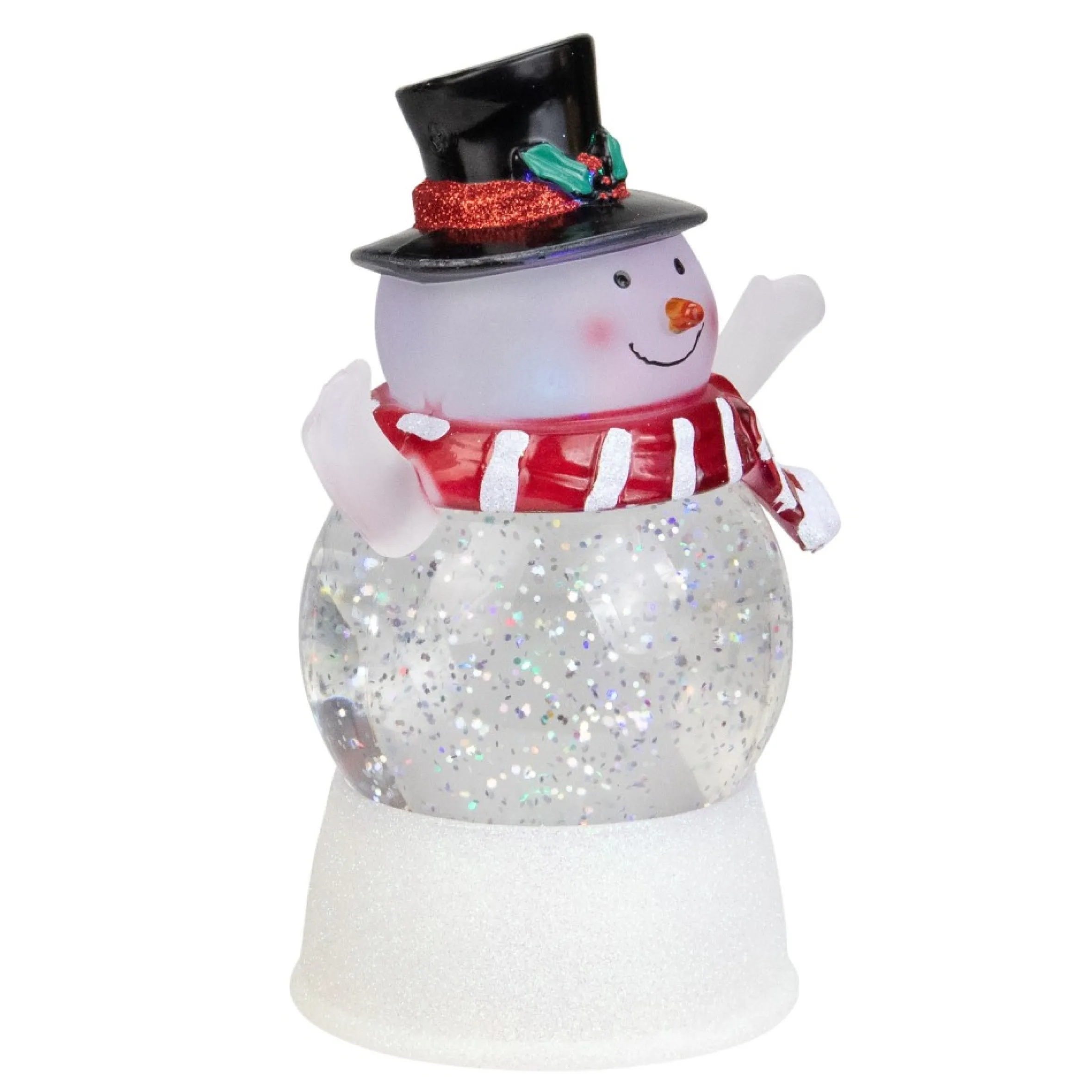 5.75" Led Lighted Snowman With Holly And Berries Top Hat Christmas Snow Globe