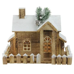12" Led Lighted Snowy Rustic Cabin Christmas Decoration