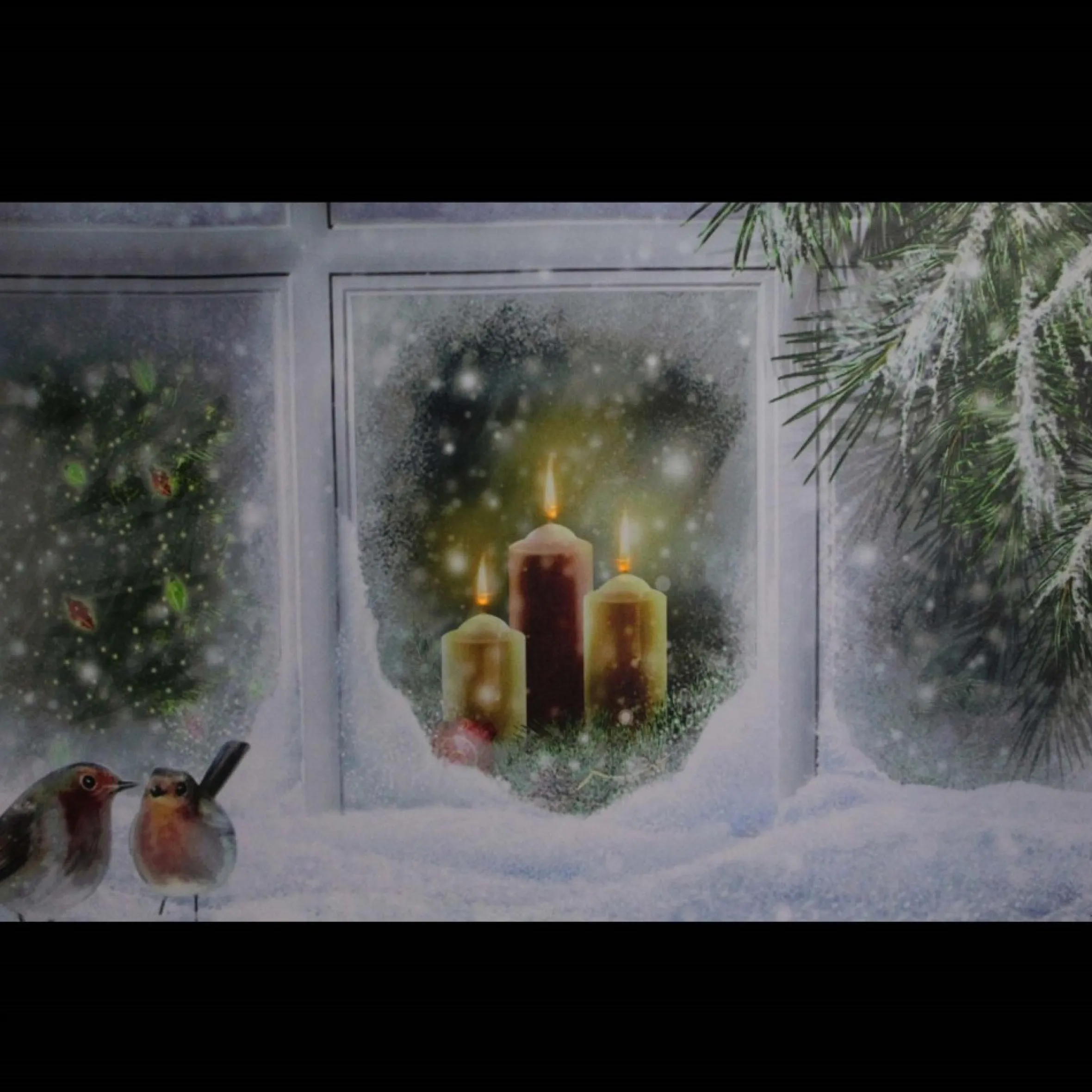Led Lighted Snowy Window Pane And Candles Christmas Canvas Wall Art 23.5" X 15.5"
