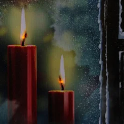 Led Lighted Snowy Window Pane And Candles Christmas Canvas Wall Art 12