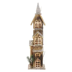 24.5" Led Lighted 3-Tier Brown Church Christmas Decoration