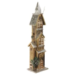 24.5" Led Lighted 3-Tier Brown Church Christmas Decoration