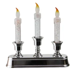9" Led Lighted 3-Tier Silver Glitter Candelabra Christmas Decor