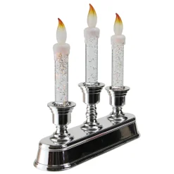 9" Led Lighted 3-Tier Silver Glitter Candelabra Christmas Decor